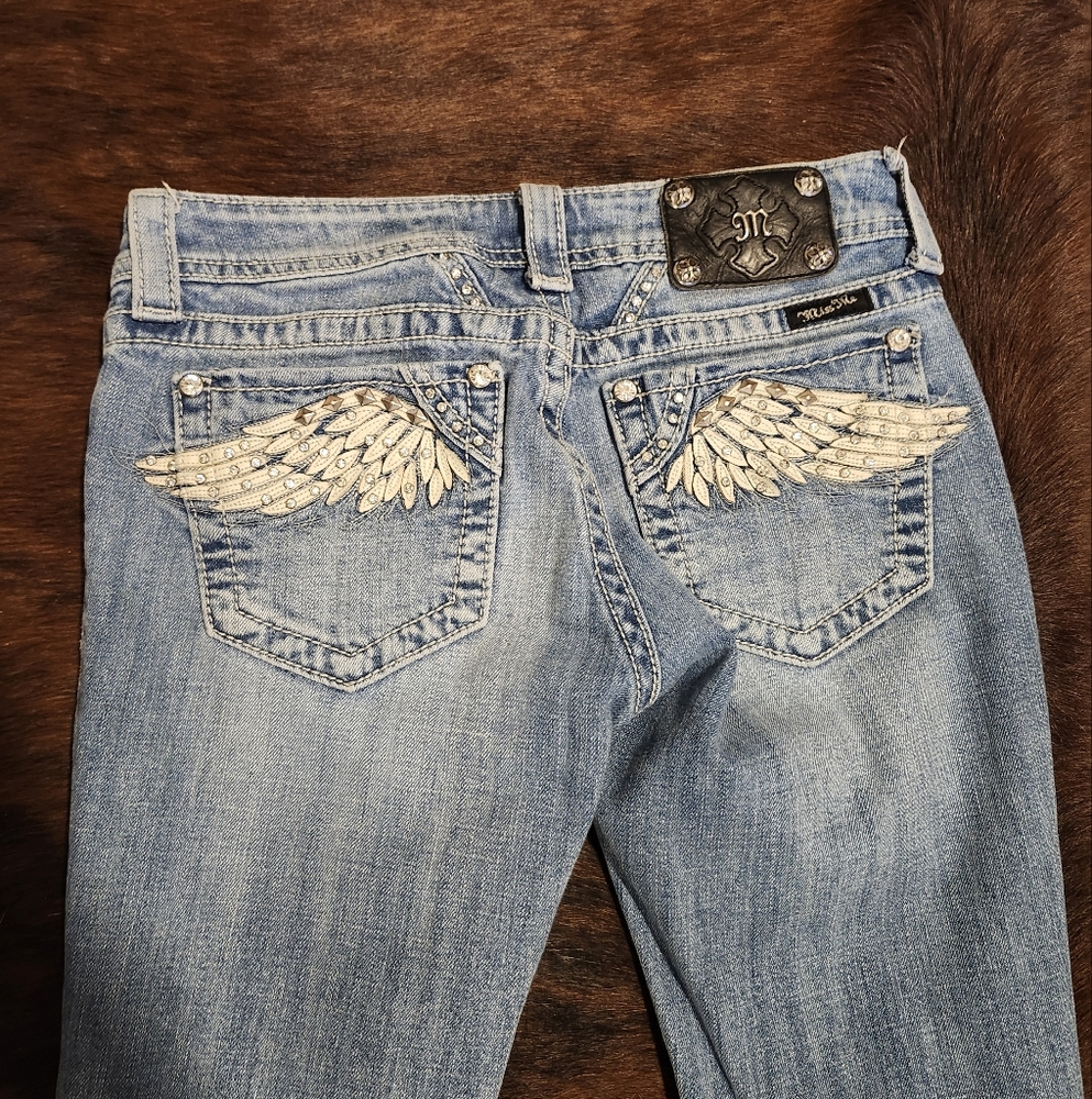Miss Me Blue Boot Cut Jeans with Wing Embroidery